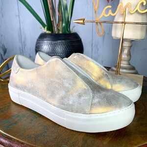 J/Slides Alara Slip On Platform Sneakers Soft Gold Sz 8.5 EUC